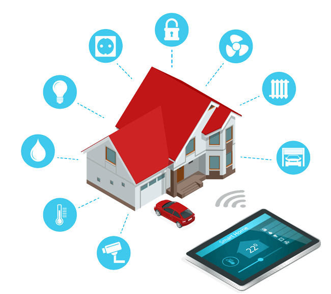 Illustration eines Hauses mit Smart-Home Funkionen